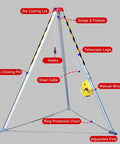 Overview of Darn Sturdy Portable Emergency Rescue Tripod With 30 Meter Winch, featuring adjustable feet and steel cable.
