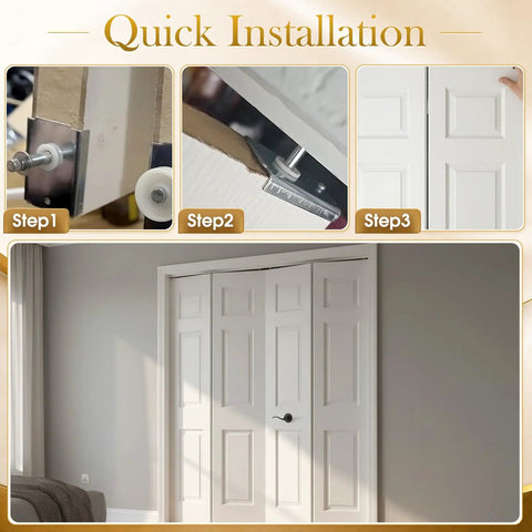 Easy Install 4 Pack Bifold Door Repair Kit With Metal Brackets And Pivot Accessories For One And Three Eighths Inch Wood Doors Fits Seven Sixteenths Inch Pivot Hole Top Or Bottom Replacement Closet Hardware Set showing installation steps