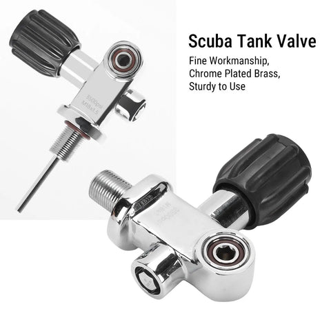 3500 PSI Scuba Tank Valve DIN Yoke Stainless Steel M18x1.5 Thread for rugged marine use displayed on white background.
