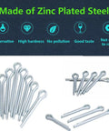 Heavy Duty Cotter Pin Assortment Kit With 555 Steel Cotter Pins showing various zinc plated steel pins on blue background