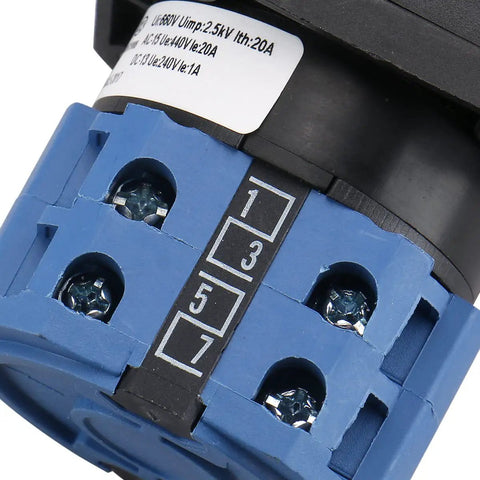 Close-up of 20A 660V Cam Changeover Switch With 5 Position Rotary Selector, 8 Terminals, SZW26-20/0-4.2 for industrial panels