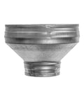 8 Inch To 4 Inch Duct Reducer Increaser Beefed Up Galvanized Steel Vent Pipe Adapter For HVAC And Dryer Vents Exhaust Fans Bathroom Ventilation Kitchen Hoods Round Metal Coupling Connector in galvanized steel, side view.