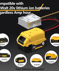 20V To 12V Step Down Power Inverter For Cordless Tool Batteries shown with DeWalt battery compatibility, multiple models displayed