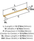 Diagram of Faraday Champagne Bronze Cabinet Pull Twelve and Five Eighths Inch Center to Center Thirteen and Seven Sixteen Inch Overall Length