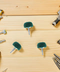 Heavy Duty Abrasive Buffing Wheels Nylon And Stainless Steel Mushroom Shaped Drill Polishing Bit Shank for automotive repair on wood surface.