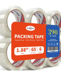 Heavy Duty Packing Tape For Shipping And Moving, Clear, 6 Rolls, 390 Yards Total, 1.88 Inch Wide By 65 Yards Each