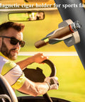 Magnetic Cigar Holder For Golf Cart With Velcro Mount Universal Fit 30 To 60 Ring Cigars Aluminum Champagne Gold in use