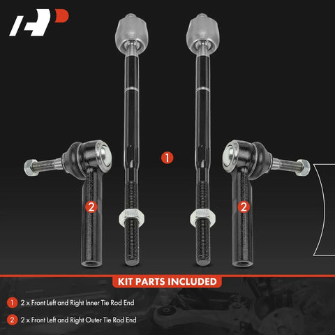 Front Inner And Outer Tie Rod End Kit For Dodge Journey 2009 Through 2020 Direct Fit Replacement To Fix Loose Steering Squeaky Clunky Noises And Unstable Handling With Durable Alloy Steel Joints For An Easy Install And A Smoother Ride, 4pc