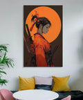 Anime Samurai Girl Sunset Canvas Wall Art Prints Fade Resistant Classical Home Decor For Bedroom Bathroom Living Room Office 12x18 Inch displayed in modern room