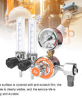 Close-up of Argon Pressure Regulator With Double Tube Design for TIG and MIG welding, G5/8 female thread, zinc alloy body.