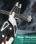 Solid Grip Multifunctional Wire Stripper And Crimper Pliers All In One Cable Cutter cutting through wire with sharp jaws.