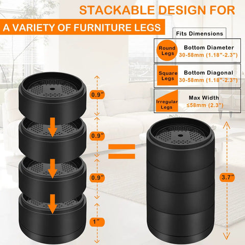 Stackable Heavy Duty Bed Risers Round Floor Lifts For Couch Sofa Desk Table And Fridge Adjustable Height Thickened Plastic