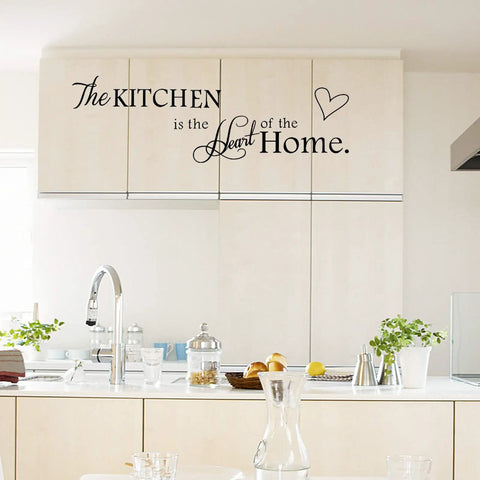 Kitchen Wall Stickers Set With Inspiring Quote The Kitchen Is The Heart Of The Home Vinyl Wall Decal on light kitchen cabinets