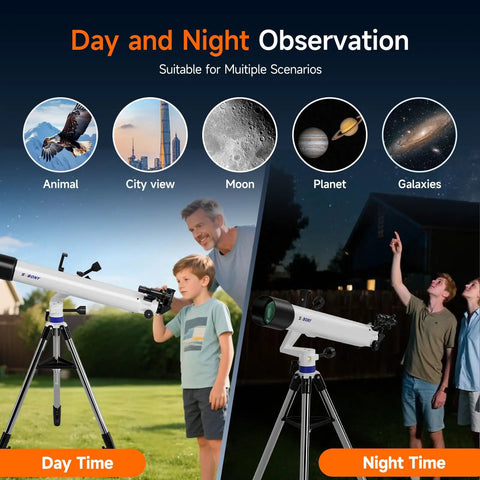SV520 90mm Refractor Telescope Kit for stargazing and planetary views. Day and night observation with children.