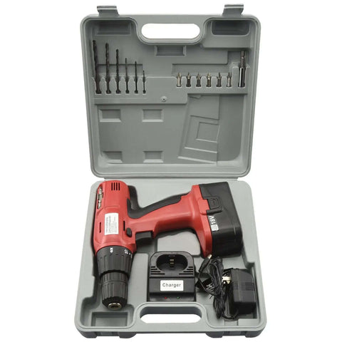 18 Volt Cordless Drill Featuring Smooth Operator Performance And Slick Keyless Chuck Heavy Duty Power Tool with charger and bits in case.