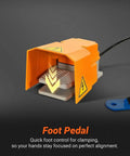 Orange foot pedal for Industrial Magnetic Pan And Box Sheet Metal Brake For 20 Gauge Capacity Heavy Duty Pro Grade Press Brake tool.