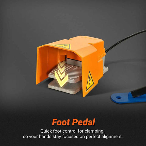 Orange foot pedal for Industrial Magnetic Pan And Box Sheet Metal Brake For 20 Gauge Capacity Heavy Duty Pro Grade Press Brake tool.