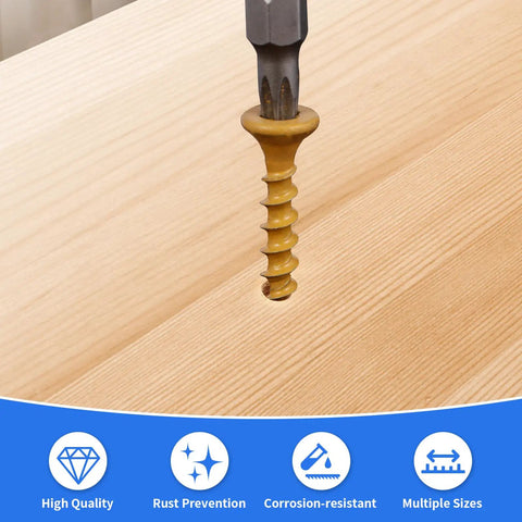 Heavy-Duty Outdoor Wood Deck Screw Kit With Bronze Epoxy Coated Rust Resistance, T25 drive bit installing screw into wood