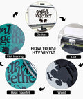 Steps on using Two Rolls Iron On Vinyl In Black And White, 12x35ft Each, Durable Polyurethane HTV For DIY Tees, Works With All Cutter Machines