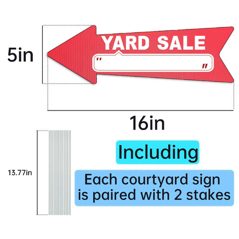 Red Arrow Yard Sale Signs With Stakes 16x5 Inches Double Sided Outdoor Estate Sale Signs For Business This Way Arrow Yard Signs Plastic Garage Sale Sign Outdoor Three Pack dimensions and stakes