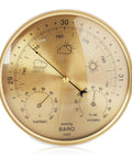 Three In One All Season Wall Hanging Weather Station With Thermometer Barometer And Hygrometer For Home And Office In Fahrenheit Edition Indoor Outdoor Use Accurate Temperature Humidity And Air Pressure Readings, gold finish