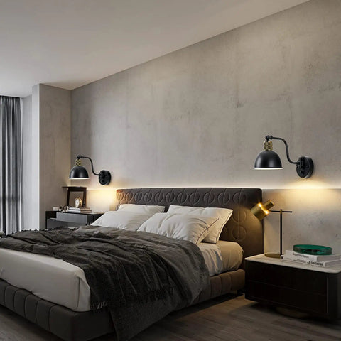 Two Pack Plug In Wall Sconces With Swing Arm Lamps And Dimmable Switch Farmhouse Industrial Vintage Lighting in bedroom