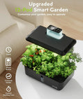 Indoor Hydroponics Grow System With 12 Pod Kit And Full Spectrum LED Grow Light on wooden table with green herbs