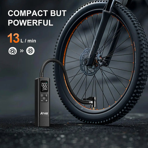 Ride Ready 30 Second Fast Inflate Bike Pump With Gauge And Digital Display, 150 PSI Portable Electric Tire Inflator For Road Bikes And E Bikes, Presta And Schrader Valves