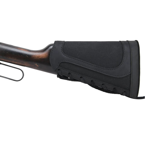 Black Buffalo Hide Leather Waxed Canvas Recoil Reducing Pad For Buttstock Extension And Cheek Rest With Rifle Shell Holder Fits.22LR.22MAG.17HMR