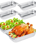 Six Pack 1/3 Size Stainless Steel Steam Table Pans 2.5 Inch Deep Hotel Pan Trays with food display
