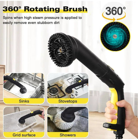 360° rotating brush attachment for Heavy Duty Two Liter Canister Steam Cleaner, ideal for cleaning stubborn grime in kitchens.