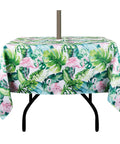 Outdoor 60 Inch Square Tablecloth With Umbrella Hole And Zipper Waterproof And Stain Resistant Polyester Patio Cover For Backyard BBQs Picnic Tables Easy Clean Fits Square And Round Tables - Tropical Design
