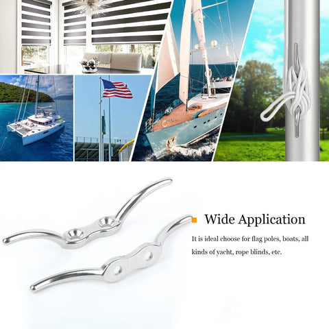 Beefy SUS316 Stainless Steel Marine Rope Cleats Set Two And A Half Inch Deck Cleats Four Pack in various applications