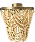 Boho 2 Tier Draped Wood Bead Flush Mount Chandelier Vibe In Ivory And Gold With Gold Washed Base Modern Farmhouse Ceiling Light