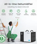 Serious 70 Pint Commercial Dehumidifier With Built In Pump And Drain Hose For Crawl Spaces And Large Basements Up To 5000 Sq Ft beside a worker painting.