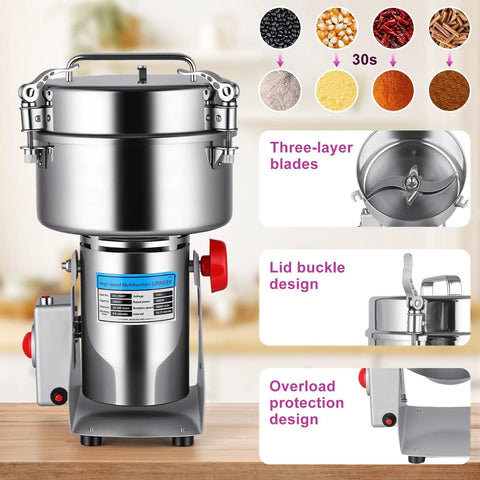 Heavy Duty Pro Grade Grain Mill With 3600W Motor, 36000 RPM, 2500g Capacity, Stainless Steel Build, 270 Degree Swing For Easy Operation, Perfect For Home Kitchen Or Coffee Shop