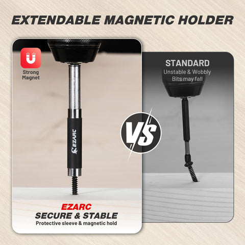 Comparison of Ezarc magnetic holder versus standard holder from 22-Piece Countersink Drill Bit Set With Wood Plug Cutters.