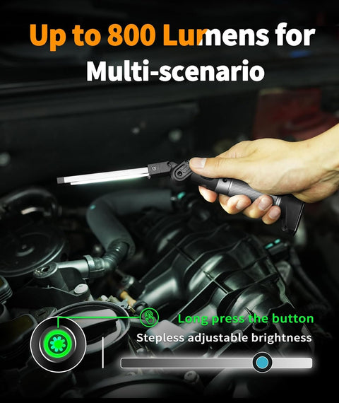 Magnetic Work Light For Car Repair And Emergency Use 800 Lumens Rechargeable With 2200 mAh Battery in use under car hood