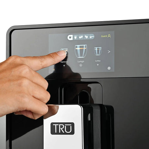 Top Notch Automatic Espresso And Coffee Machine With Built In Grinder And Smart Touchscreen showing user selecting Espresso option.