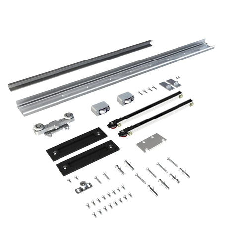 Slick Concealed Sliding Barn Door With Hella Soft Close Hardware Kit And Invisible Rail System For Badass Smooth Gliding Action hardware components