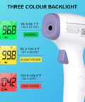 No Touch Infrared Thermometer For Adults And Kids With Fever Alert 2 In 1 Body Surface Mode No Touch Forehead And Surface Readings Instant Accurate Temperature For Baby And Family. White infrared body thermometer with 3-color fever display