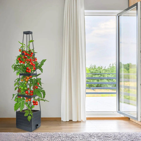 Raised Garden Bed Planter With Trellis 58 Inch Tomato Cage For Climbing Veggies Self Watering Pots For Indoor And Outdoor Garden Patio Greenhouse All In One Pot System For Fresh Picks