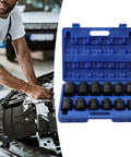 Get Real Heavy Duty 12 Piece Impact Socket Set With Hex Drive That Slaps On Any Ratchet And Breaks Loose Stuck Bolts With Ease While Keeping Your Garage Tidy In A Durable Carry Case For All The Big Job Needs, blue case open
