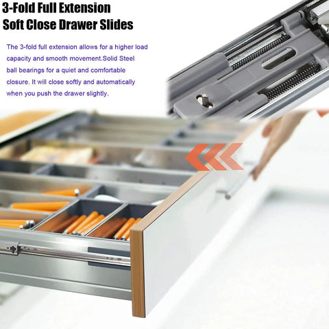 Beefy Heavy Duty Soft Close Cabinet Drawer Slides Pair Full Extension Ball Bearing Telescoping Rails Smooth Quiet Glide Heavy Hitter Hardware 100kg Capacity Cold Rolled Steel For Home Use Sizes From 14 Inches To 32 Inches Set Nails The Job 3-fold drawer slide