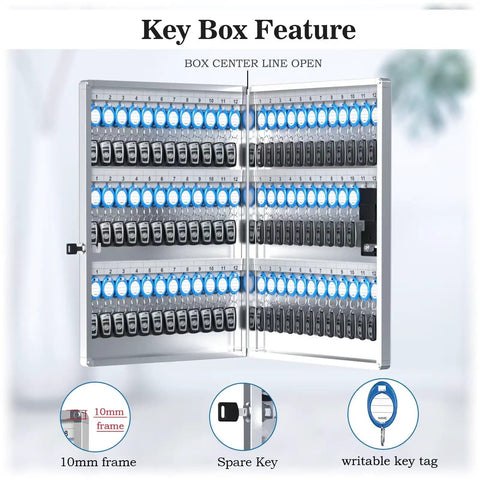 Open 72 Key Lockbox With Smart Lock And Combo Lock displaying multiple labeled key sections, wall mount, no WiFi needed ERP management.