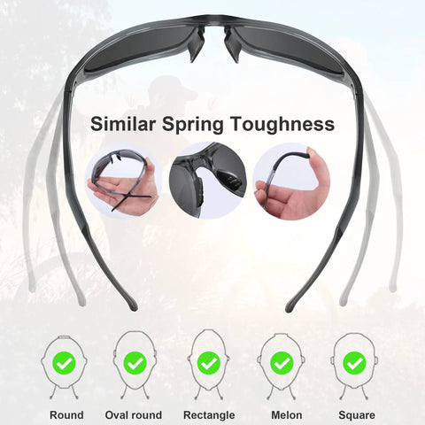 12 Pack Safety Glasses For Men And Women With UV400 Dark Grey Lenses And Frame, showing flexibility and fit for all face shapes