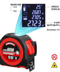 All In One 3 In 1 Laser Tape Measure With Auto Level, 197ft Laser Distance Meter, 16ft Digital Tape With Fractions, Built In Level, Rechargeable Electronic Tape For Builders And Contractors, black and red 16ft tape measure with laser display