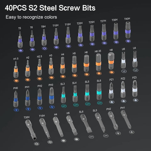 All In One 42 In 1 Magnetic Screwdriver Set With Ratchet Handle And Detachable Grip S2 Steel Bits in 40-piece selection