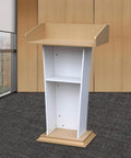 Premium Rolling Lectern And Portable Wooden Mobile Podium Featuring Locking Casters For Rolls Like A Dream in sleek office setting.
