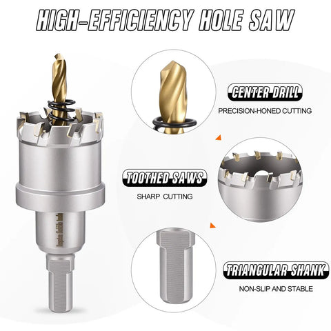 Heavy Duty Tungsten Carbide Tct Hole Saw Beast That Chews Through Stainless Steel And Titanium Quick Cut with center drill and triangular shank.